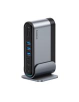 USB-C prijungimo stotelė - HDMI DP USB-A USB-C RJ45 PD PC SD TF 3,5 mm mini lizdas - pilka