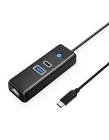 ŠAKUTĖS skirstytuvas 3 prievadų USB-C - USB-A USB-C RJ45 Gigabit Ethernet 0,15 m - juodas