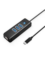ŠAKUTĖLIS skirstytuvas 4 prievadų USB-C - USB-A RJ45 2.5G Ethernet 1.8 m - juodas