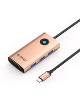 6 viename USB-C prijungimo stotelė - USB-A USB-C HDMI RJ45 PD 100W 4K 30Hz 2.5G - rožinio aukso spalvos