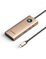 ŠAKOTĖLIS 8in1 USB-C - USB-A USB-C HDMI SD microSD RJ45 mini lizdas PD 100W 4K 60Hz - rožinis auksas