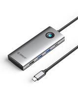 ŠAKOTUVAS 8in1 USB-C - USB-A USB-C HDMI VGA RJ45 PD 100W 4K 60Hz 1000Mbps - pilkas
