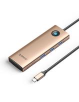 9in1 šakotuvas USB-C - USB-A USB-C HDMI VGA SD microSD RJ45 PD 100W 4K 1000Mbps - rožinio aukso spalvos