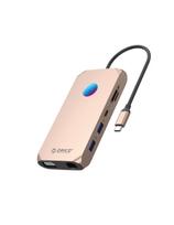 ŠAKOTĖLIS 12in1 USB-C - USB-A USB-C HDMI VGA SD RJ45 mini lizdas PD 100W 4K 1000Mbps RGB - rožinis auksas