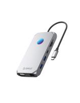 ŠAKOTĖLIS 12in1 USB-C - USB-A USB-C HDMI VGA microSD/ SD RJ45 garso 3,5 mm PD 100W 4K RGB - pilkas