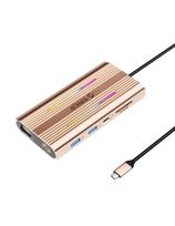 12 viename USB-C šakotuvo prijungimo stotelė - USB-A USB-C HDMI VGA RJ45 SD microSD PD 100W 4K RGB - rožinio aukso spal...