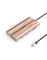 12in1 šakotuvas USB-C - USB-A USB-C HDMI DisplayPort RJ45 SD/ microSD 4K PD 100W RGB - rožinis auksas