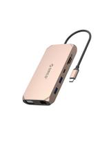 Adapteris ŠAKOTUVAS 12in1 USB-C - USB-A USB-C HDMI VGA SD/ microSD RJ45 mini lizdas PD 100W 4K - rožinis auksas