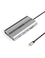 12 viename USB-C prijungimo stotelė - USB-A USB-C HDMI VGA RJ45 SD microSD PD 100W - sidabrinė