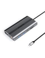 12 viename USB-C prijungimo stotelė - USB-A USB-C HDMI VGA RJ45 SD microSD PD 100W - pilka
