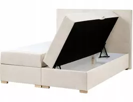 Beliani Kontinentinė lova su patalynės dėže MAJOR šviesiai smėlio spalvos 140 x 200 cm