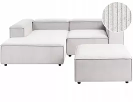 Beliani Modulinė 3 vietų sofa ARDAL dešininė, kreminės spalvos velvetinė su otomanu