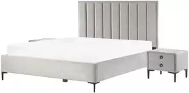Lova Beliani Miegamojo komplektas SEZANNE veliūrinis šviesiai pilkas 160 x 200 cm