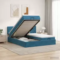 Reguliuojama lova su čiužiniu 2 pcs Tamsiai mėlyna Aksomas