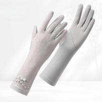Long Ice Silk Sunscreen Gloves for Women's Light and Breathable UV Rays Outdoor Driving Anti Slip Touch Screen Lace Gloves white