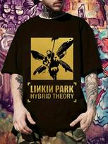 Linkin Park Hybrid Theory Album Graphic Tee - Vintage Band Shirt with Dark Brown & GoldYPD Print - Regular Fit Casual T-shirt for Concerts XL yellow
