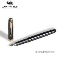 Jinhao 75 Metal Fountain Pen 0.5mm Nib Luxury Elegant Pens Black/Black Red Ink Pens Writing Office School Supplies Stationery (as the picture,F 0.5mm) gray