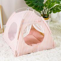 Pet Cat Dog Tent House Summer Breathable Semi Closed Portable Foldable Outdoor Cage for Small Medium Pets (as the picture,S) white