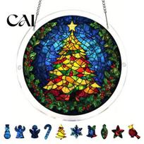 Stained Glass Window Art Christmas Acrylic Puzzle Suncatcher, Holiday Tree Snowman Stockings Red Bird Sun Catcher Suncatcher Kit for Adults, B blue