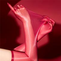 Sexy Women 1D Thin Glove Elastic Oil Glossy Shiny Long Finger Glove Sheer See Through Long Glove Driving Dance Gloves M pink