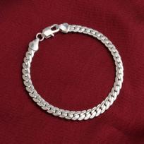 Simple Flat Curb Silver Plated Chain Lobster Clasp Bracelet Women's Jewelry gray
