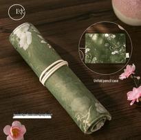 Mu Ran Vintage Court-Style Tie-Up Pencil Case: Large-Capacity Retro Stationery Bag for Students