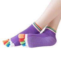 Women Full Toe Nonslip Grip Yoga Socks With Five Toe Separation Improved Stability Polyester Fabric Colorful Ankle Socks beige