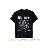 Vyriški Heavy Metal T-shirt su Sleipnir arklio galvos grafika - Skandinavų mitologijos marškinėliai su šūkiu  Driven by Courage & Speed , įprasto kirpimo, su apvalia apykakle, laisvalaikio marškinėliai S juoda