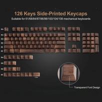 Translucent PBT Keycaps for Mechanical Keyboard, Walnut Grain Cherry, Side-engraved, DIY, 61, 87, 98, 108, 61 126 key cap black