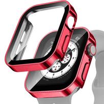 Electroplating Waterproof Cover+Glass for Apple Watch 11 10 Case 46mm 42mm 45 41 44mm Screen Protector for iWatch 9 8 7 6 5 4 SE Series 4 5 6 SE 40mm raudona