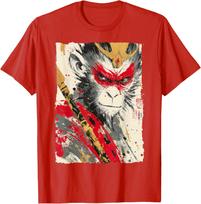 Sun Wukong Monkey King Fierce Japanese Art Graphic Tee Breathable Cotton Casual TShirt For Men S gray