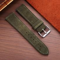 20mm Vintage Suede Cowhide Watch Strap Leather WatchBand 18mm 19mm 22mm Quick Release Bracelet for Men Women Universal Wristband 18mm&Silver Buckle žalia