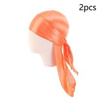 2 vnt Durag piratų kepurė, imitacinė šilko turbano hidžabo kepuraitė, elastinga galvos apdangalas vaikams oranžinė