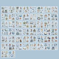 50sheets Vintage Washi Paper Sticker Book Pre-Cut Washi Scrapbook Stickers for Junk Journals Planners Scrapbooking Supplies gray