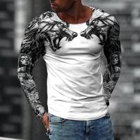New Men T Shirt 3d Wolf Print Cotton O Neck Long Sleeve Tops Oversized Vintage Clothes Male Gothic Hip Hop Street T-shirts 4XL black