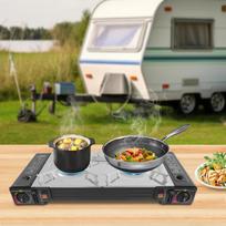 Double-burner Gas Grill Outdoor Portable Camping Stove Two Control Knobs,Automatically Piezoelectric Ignition United States gray