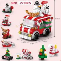 Advent Calendar Christmas Building Blocks Set Christmas Toys includes Santa Claus Train House Blocks Gift for Kid Boy Girl bagged gray