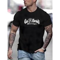 Europos dydžiai Vyriški Laisvalaikio marškinėliai su „Gas Monkey Garage“ spaudiniu, apvalia iškirpte | Skalbiami mašinoje, Visų sezonų gatvės apranga S juoda