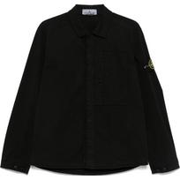Stone Island SS25 Supima Cotton Solid Color Single Side Hidden Button Chest Pocket Logo Long Sleeve Shirt Jacket Men jackets K1S151200033S0010-V0029 S black