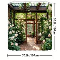 Rose Garden Greenhouse With Wooden Door&Glass Windows Shower Curtain Machine Washable All Season Waterproof Privacy Protection W60H190(CM)-1 Pcs beige