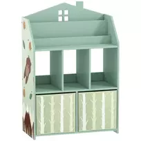 Vaikiška lentyna, knygų lentyna vaikams su 2 medžiaginiais stalčiais, atvira, 3-8 metams, 62,5x30x91,5 cm, žalia