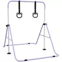 Vaikiškos gimnastikos lygiagretės su žiedais, reguliuojamo aukščio, sulankstomos, neslidžios, plieninis rėmas, 148x105x88-128 cm, rožinės spalvos