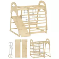 Vidinė laipiojimo aikštelė, 6 viename dizainas, čiuožykla, laipiojimo strypai, laipiojimo sienelė, kopėčios, laipiojimo tinklas, 3-6 metai, mediena