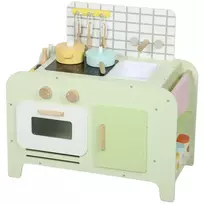 Vaikų virtuvėlės žaidimų rinkinys, MDF, 15 priedų, spintelės, 40 cm, nuo 3 metų, žalias