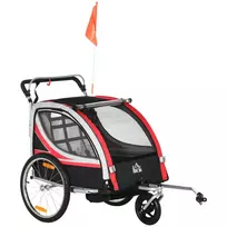 Dviračio priekaba vaikams 2 in 1 su pakaba, 360° pasukamas priekinis ratas, stabdžiai 142x75x101cm