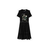 FILA X Van Gogh Museum Collaboration Elegant Patchwork Lace Short Sleeve A-Line Dress Women dresses Black F11W228302F-BK M gray