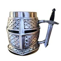 Knight Helmet Mug, Resin Coffee Cup with Stainless Steel Lining, Medieval Decor Drinking Cup for Home Office, Gift for Men gray