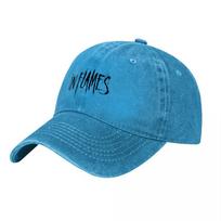 In Flames Washed Cotton Baseball Cap Black Embroidered Logo Classic Fit Unisex Adjustable Hat Daily Wear Style gray
