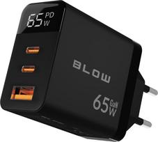 Blow LCD wall charger USB socket + USB-Cx2 PD 65W GAN black wattmeter