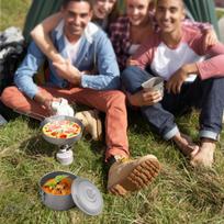 Camping Cookware Set Titanium Pot and Fry Pan Set with Lid and Foldable Handles for Outdoor Camping Hiking Backpacking white